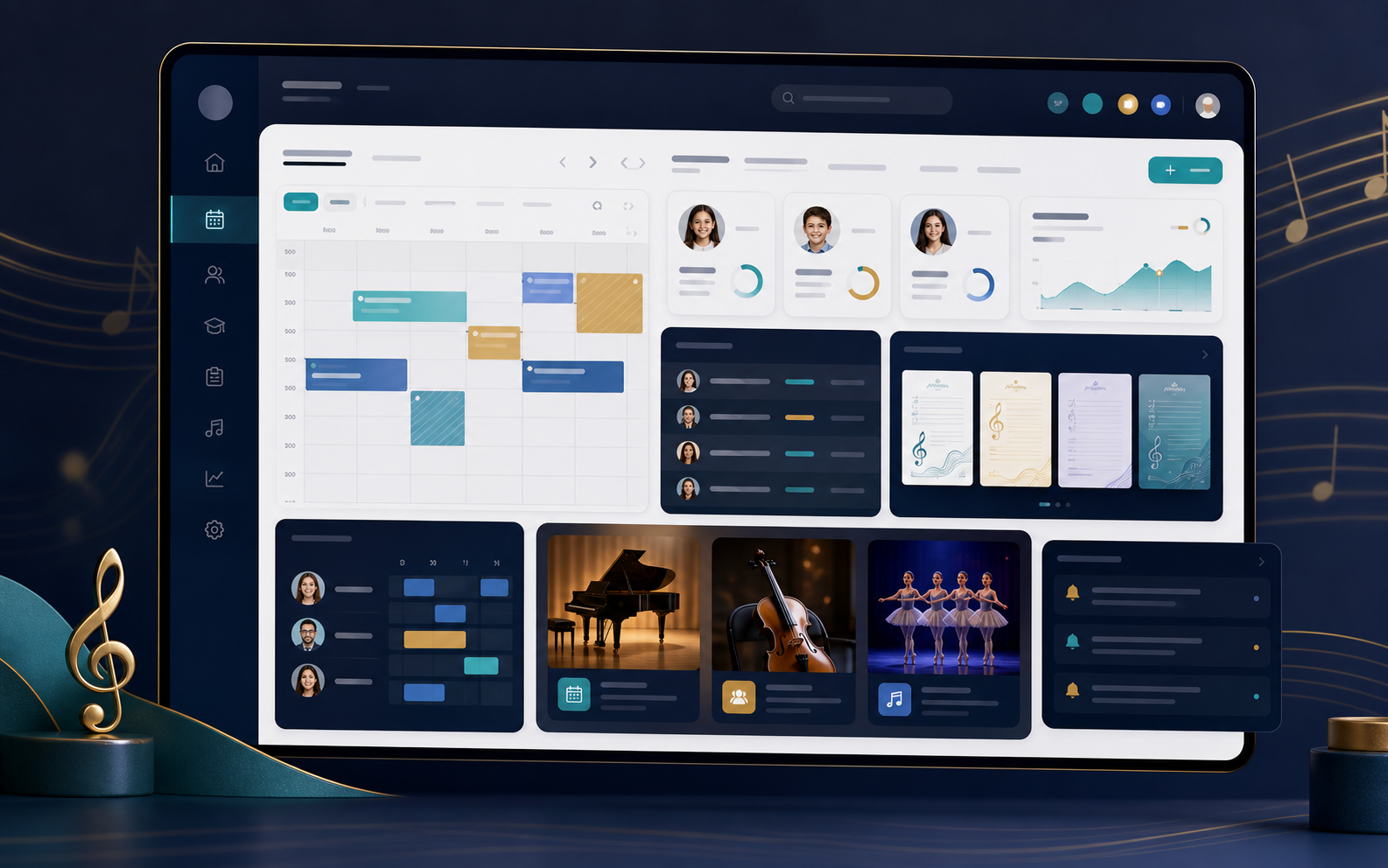 Music school operations dashboard illustration